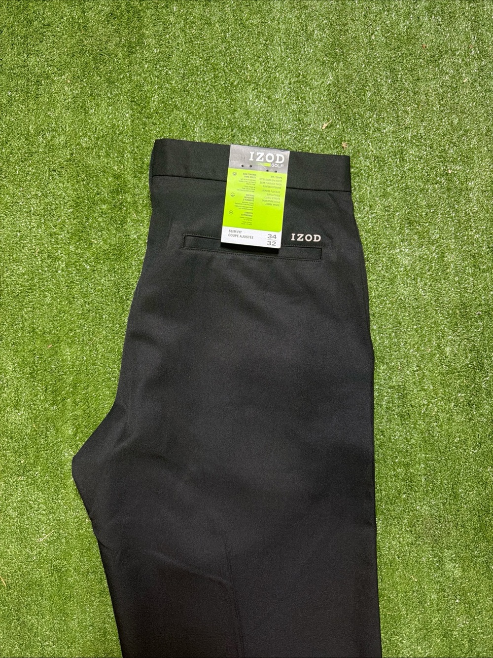 Izod Pant Mens 34x32 Black Polyester Golf Straight Slim Performance Running